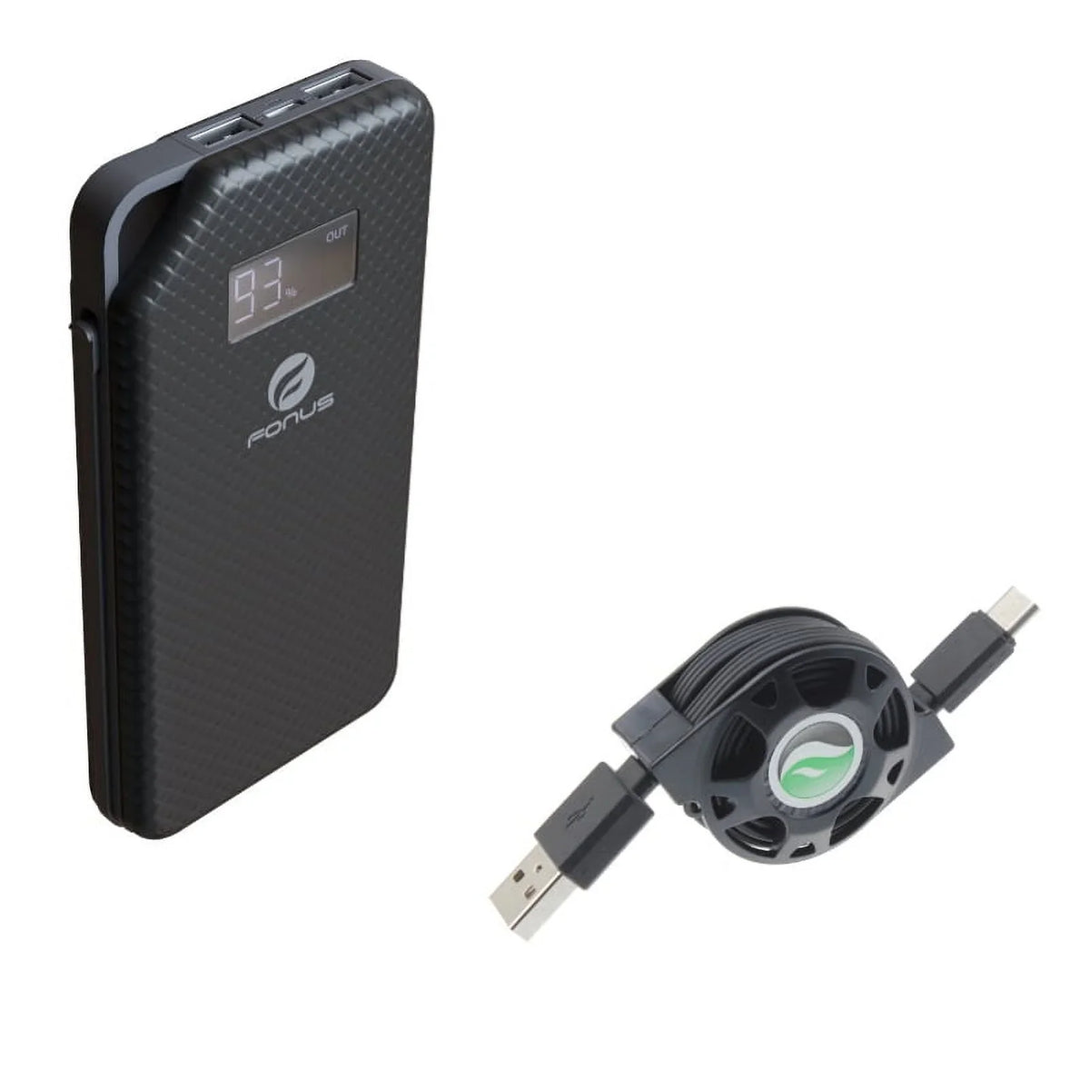 Charger 10000mAh Power Bank w Type-C Retractable USB Cable O1D for  Liquid Jade Primo - Alcatel PulseMix, Idol 5S 5 4S - Blackberry Key2, Motion, KEYone - BLU G9 Pro, Vivo 5 - BOLD N1