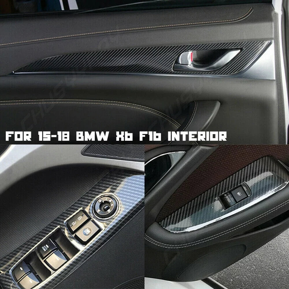 For  X6 F16 2015 2016 2017 2018 Black Interior wrap Trim  5D Carbon Fiber （For left-hand drive vehicles）