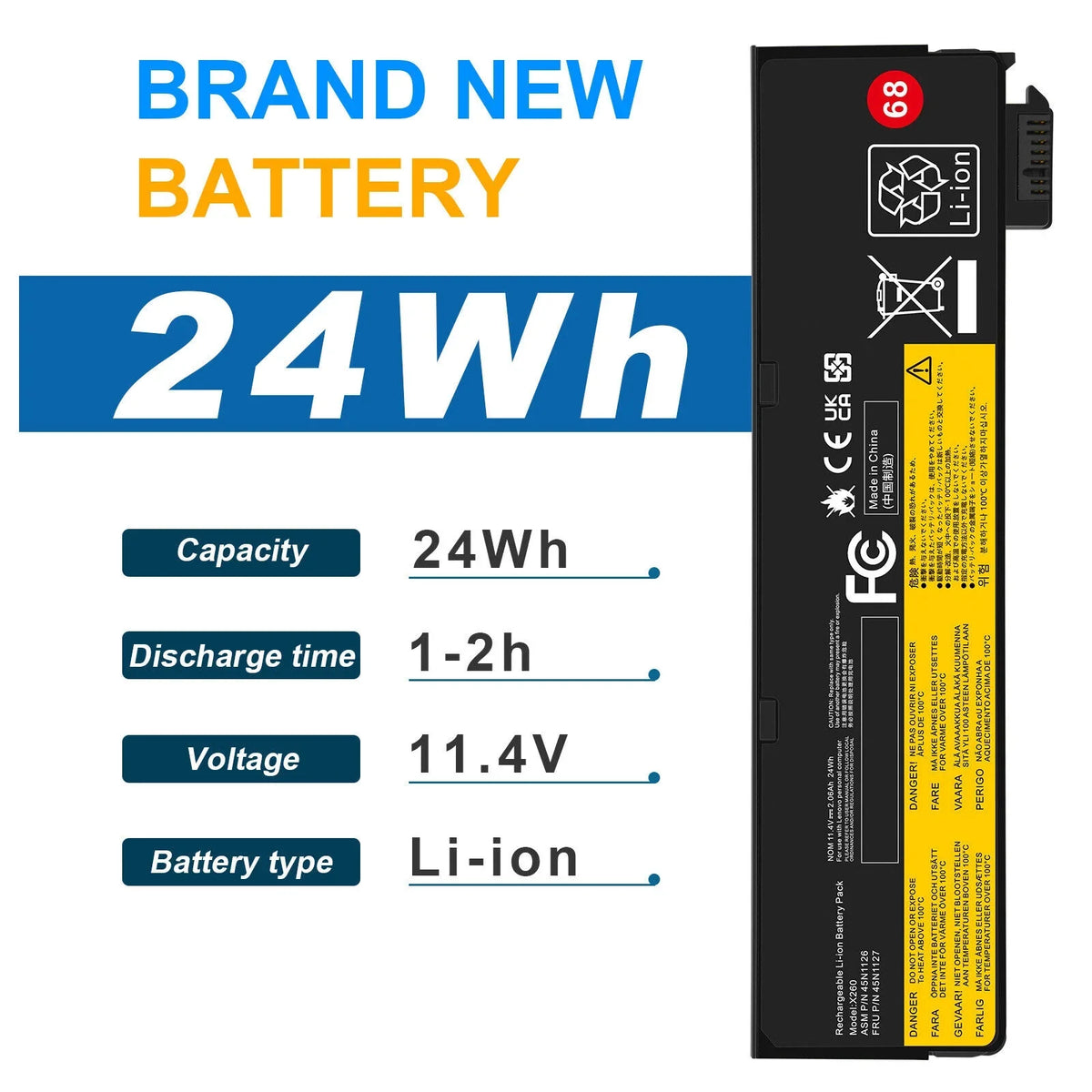 Battery For  ThinkPad L450 T470P L470 T560 T440 T460 45N1130 45N1125 24Wh