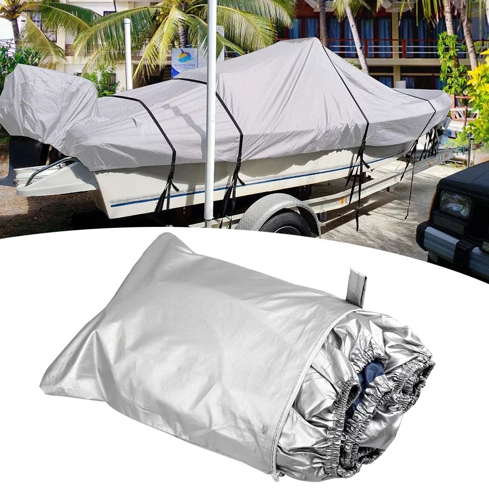 ship protector Yacht  Protection Waterproof Heavy Duty Silver Reflective 300D Oxford Fabric Anti-smashing Durable and Tear Proof Fits V-HULL TRI-HULL Runabouts and Bass Boats 11-13FT