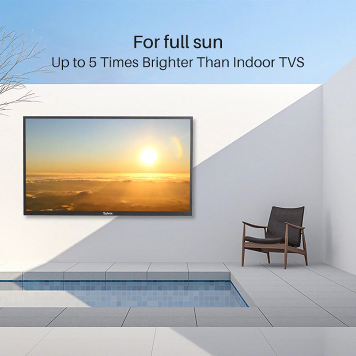 SYLVOX 43" Full Sun Outdoor TV, 2000 Nits 4K UHD Smart TV with IP55 Waterproof (Pool Series)