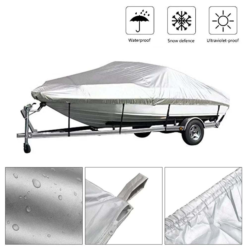 ship protector Yacht  Protection Waterproof Heavy Duty Silver Reflective 300D Oxford Fabric Anti-smashing Durable and Tear Proof Fits V-HULL TRI-HULL Runabouts and Bass Boats 11-13FT