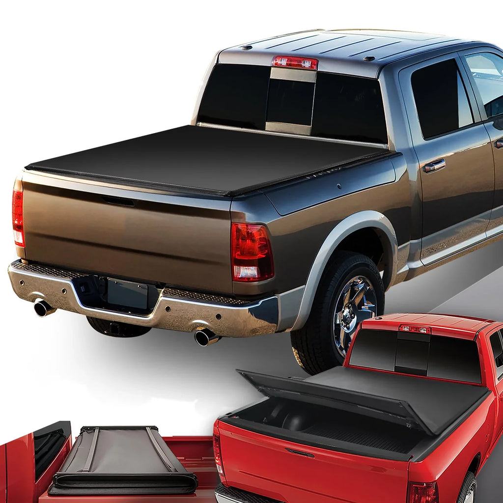 For 2009 to 2022 Dodge Ram 1500 2500 3500 6.5Ft Fleetside Bed Matte Black Soft Top Tri-Fold Adjustable Tonneau shield Kit