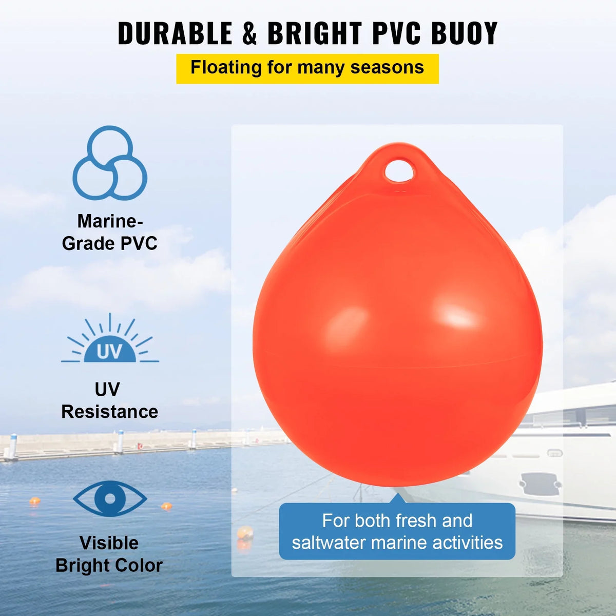 BENTISM craft Buoy Ball, 27in Diameter Inflatable Heavy-Duty Marine-Grade Vinyl Marker Buoy, Round craft Mooring Buoy, Anchoring, Rafting, Marking, Fishing, Orange