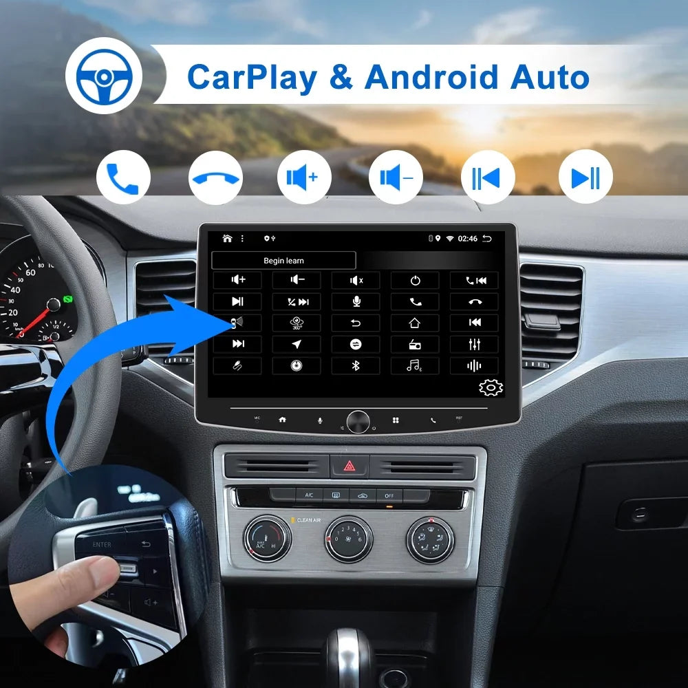 Single 1 Din 10 Inch Touch Screen Car Stereo Radio with  Carplay Android Auto Mirror Link HD Multimedia Player Bluetooth USB FM Audio Receiver USB including AHD Reversing Camera