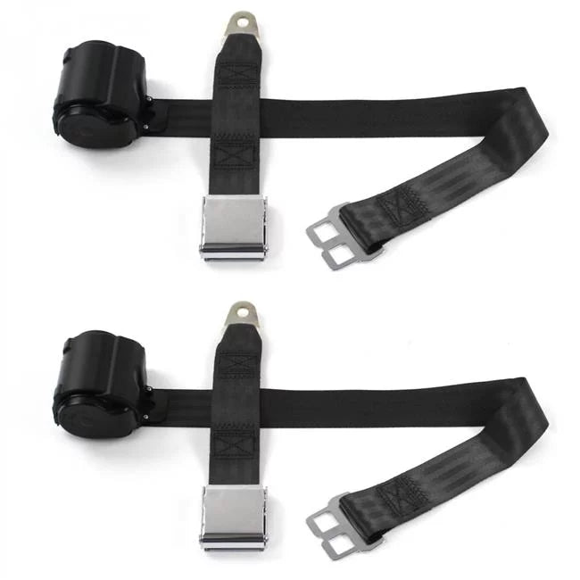 SafeTBoy  AMC Eagle 1979-1987 Airplane 2 Point Black Retractable Bucket Seat Belt Kit - 2 Belts