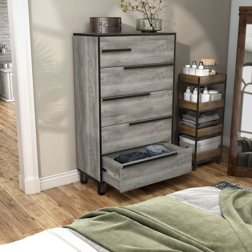 Denhour DH BASIC Modern Vintage Grey Oak 5-Drawer Chest by