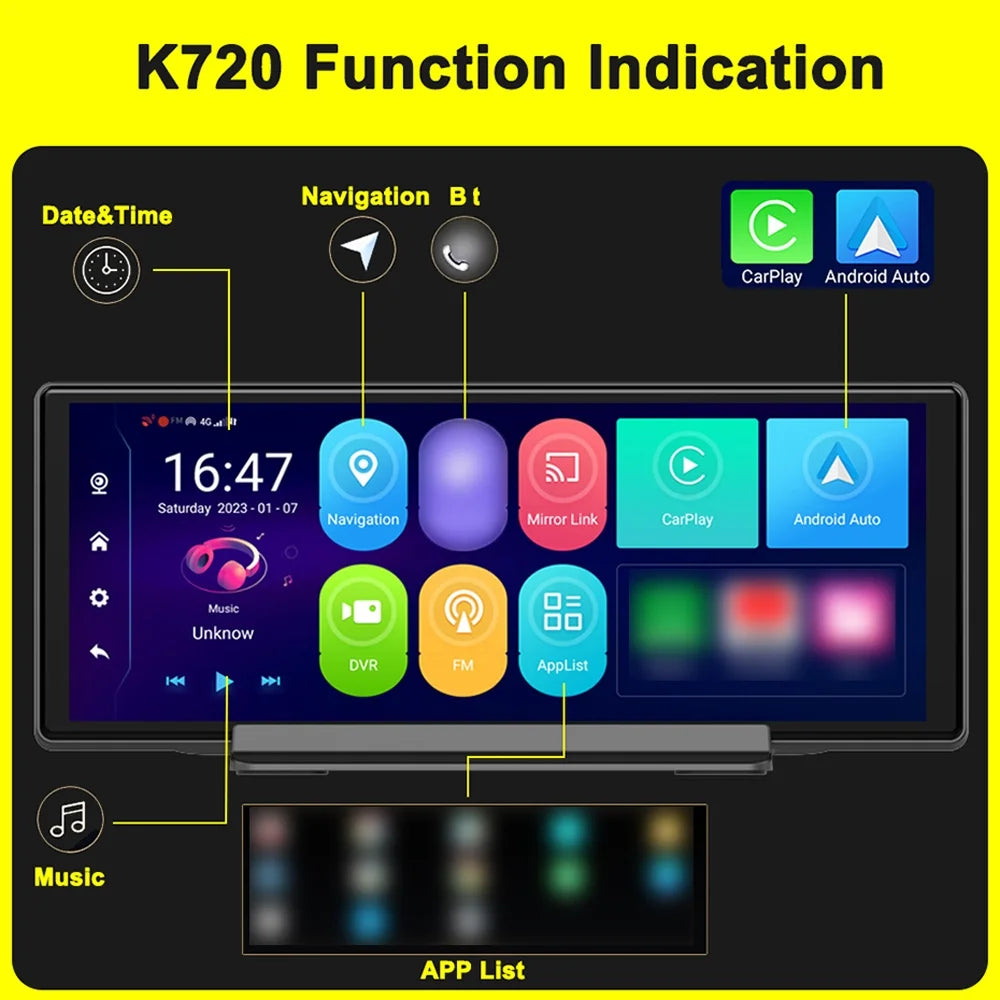Anself 10.26 Inch Dual Camera Car DVR Android 10.0 GPS Navigation Dashcam WIFI