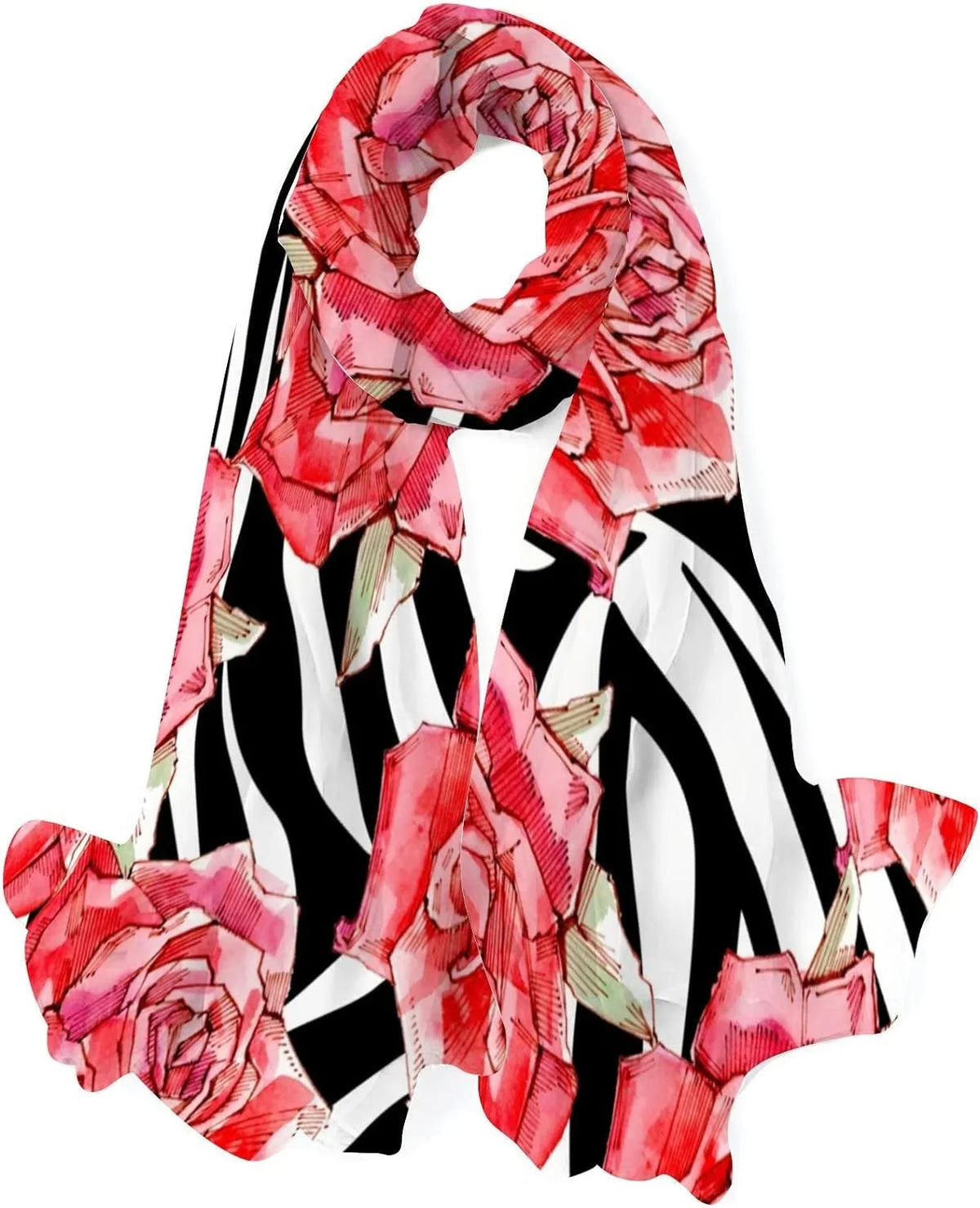 Hyjoy Watercolor Red Roses Long Silk Neck Scarf Lightweight Shawl Wrap Scarves for Women Girls