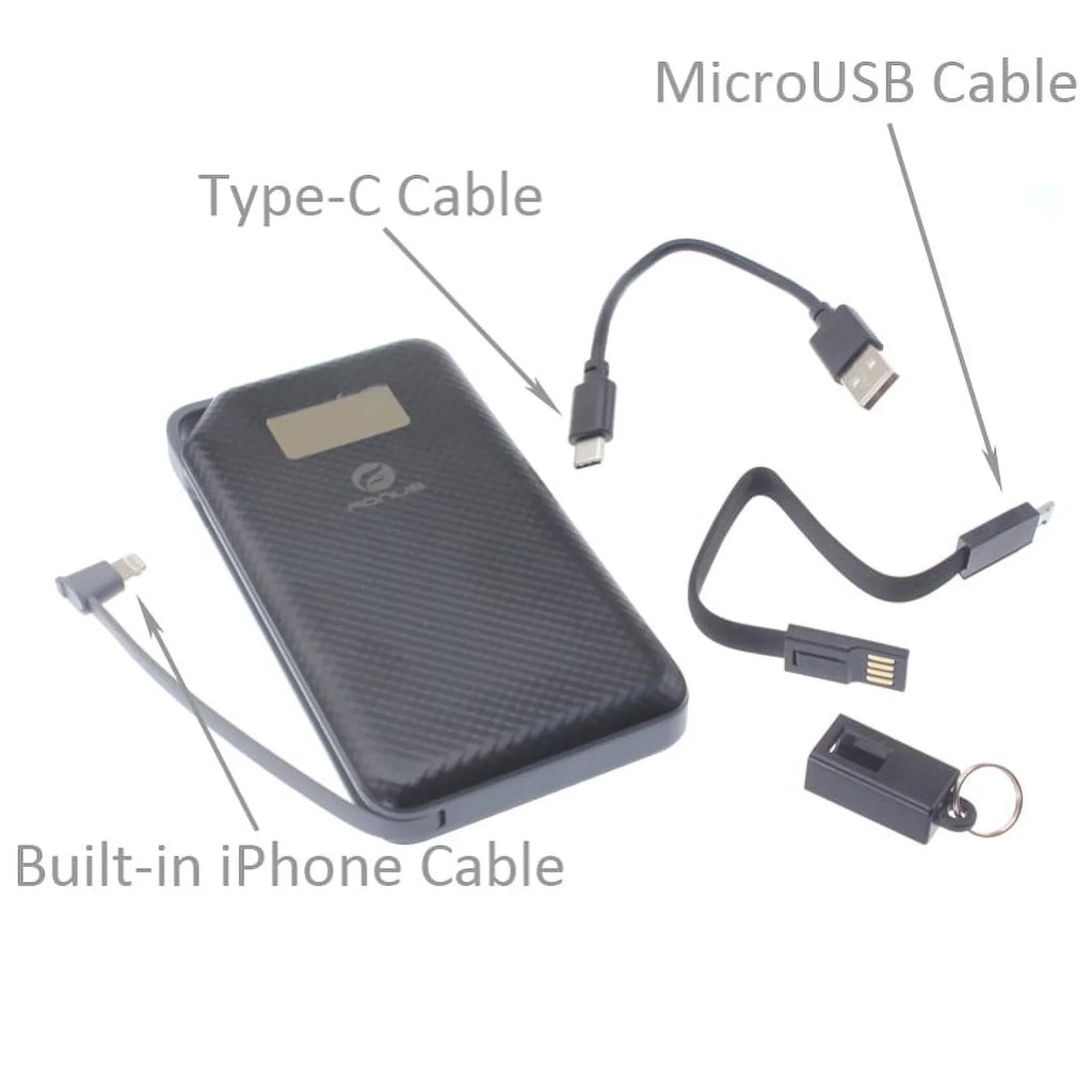 Charger 10000mAh Power Bank w Type-C Retractable USB Cable O1D for  Liquid Jade Primo - Alcatel PulseMix, Idol 5S 5 4S - Blackberry Key2, Motion, KEYone - BLU G9 Pro, Vivo 5 - BOLD N1
