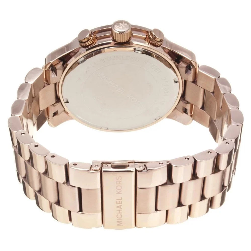 Michael Kors Rose Golden Stainless Steel Band, Case With Embedded Stones and Dial with Chronograph, Ladies Watch - MK5576