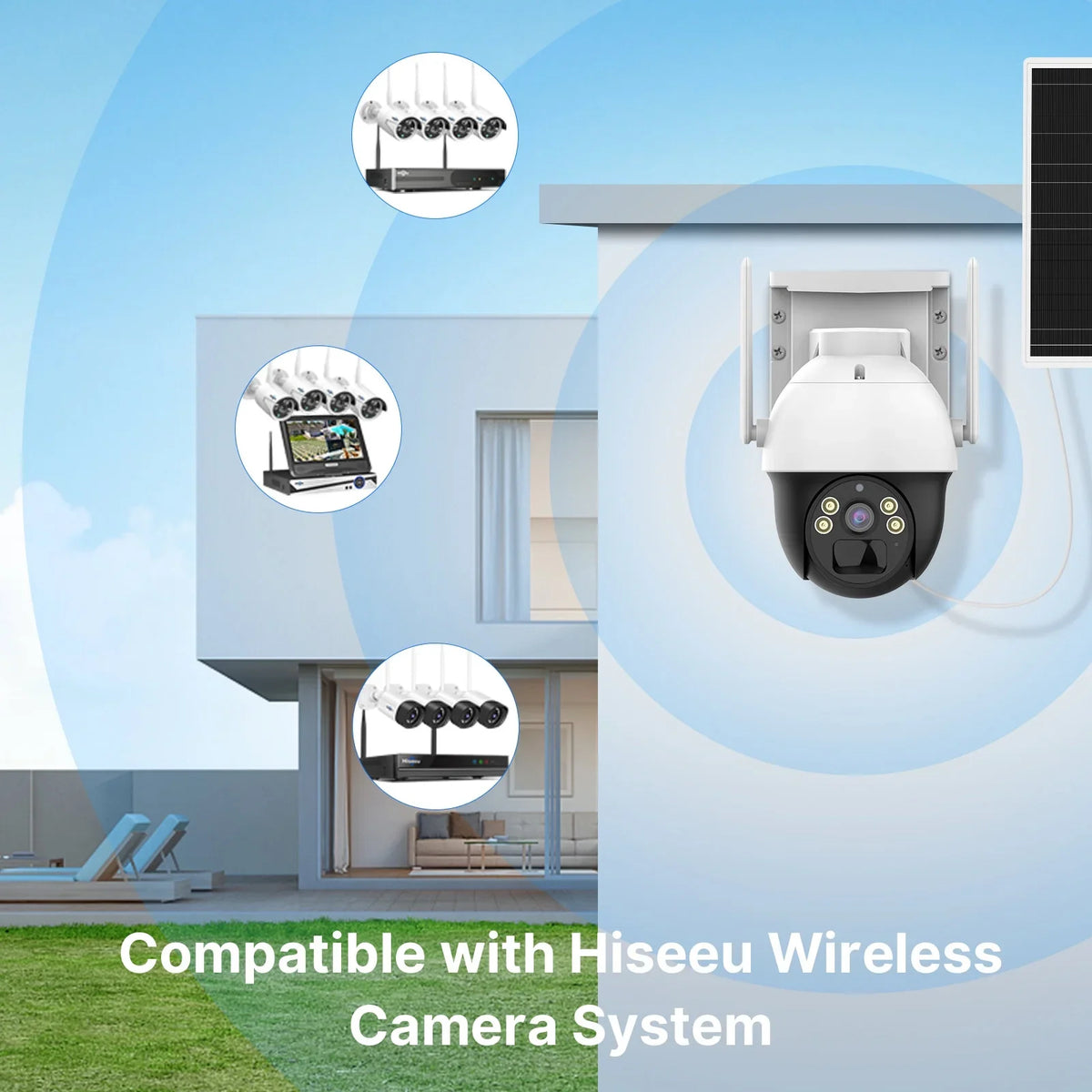 Hiseeu Rechargeable Battery 2K/3MP Solar Wireless Security Camera,360 View Pan/Tilt,8X digital zoom,2-Way Audio,Color Night Vision,Spotlights,SD Card Slot,Smart AI Detection