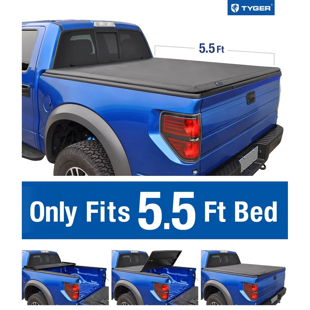 TYGER TG-BC3F1019 Tri-Fold Pickup Tonneau wrap Fit 09-14  F-150 (NOT Raptor Series) w/o Utility Track 5.5 feet (66 inch) Trifold Truck Cargo Bed Tonno shield (NOT For Stepside) 2010 2011 2012 2013