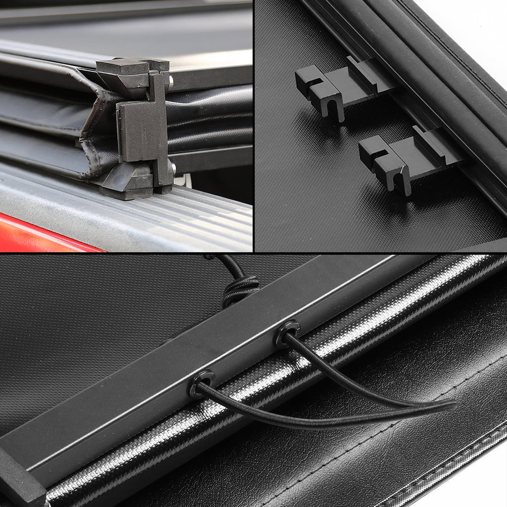 For 2009 to 2022 Dodge Ram 1500 2500 3500 6.5Ft Fleetside Bed Matte Black Soft Top Tri-Fold Adjustable Tonneau shield Kit