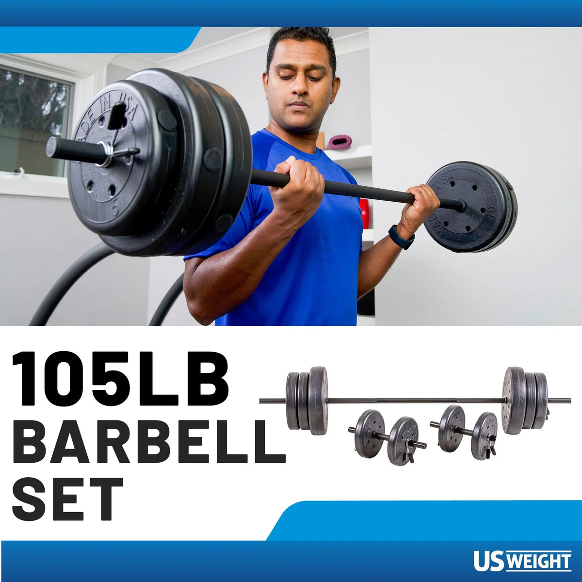 Weights, Two Dumbbell Bars & Full 6-foot Length Bar. and Four 5 lb. 105 lb Barbell and Dumbell  Weight Set Featuring Two 20 lb., Four 10 lb