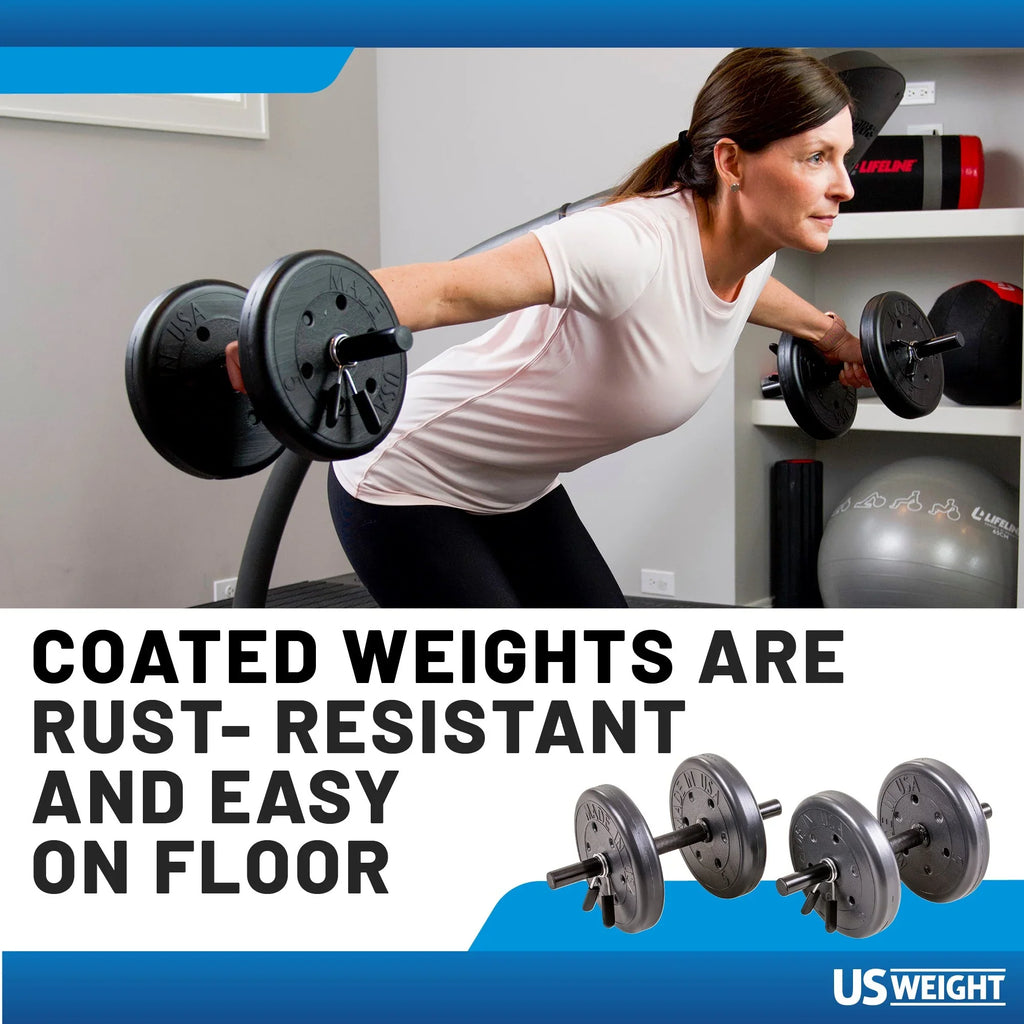 Weights, Two Dumbbell Bars & Full 6-foot Length Bar. and Four 5 lb. 105 lb Barbell and Dumbell  Weight Set Featuring Two 20 lb., Four 10 lb