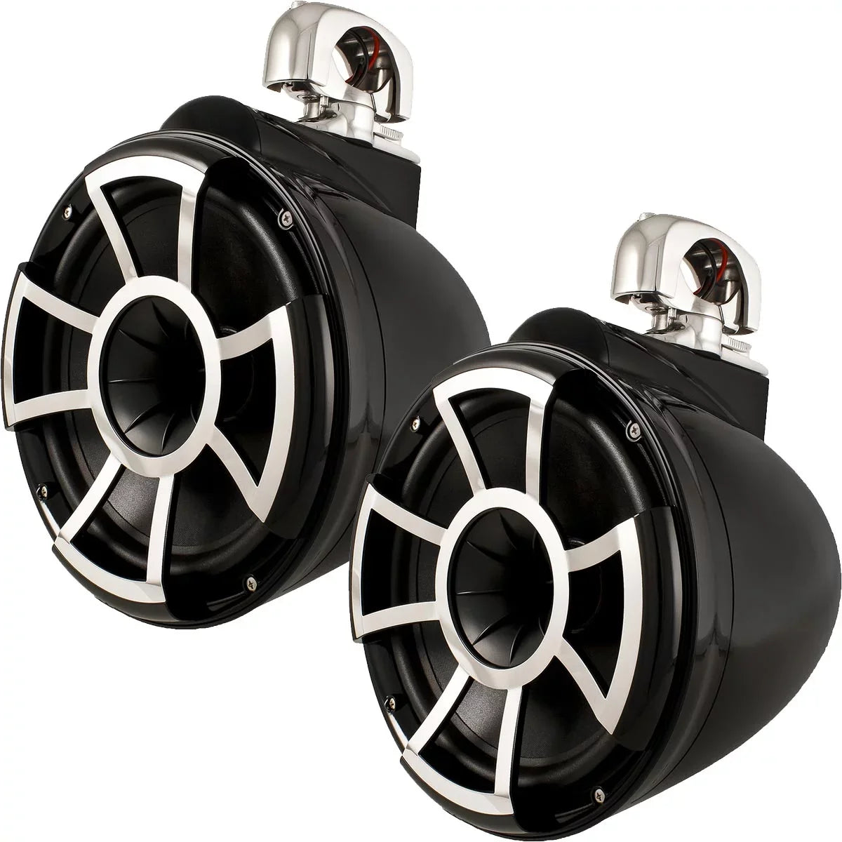 Wet Sounds For Malibu G3: Two Pairs of REV10B-SC 10" Black Swivel Tower Speakers with G3 Adapters & SDX2 Amplifier