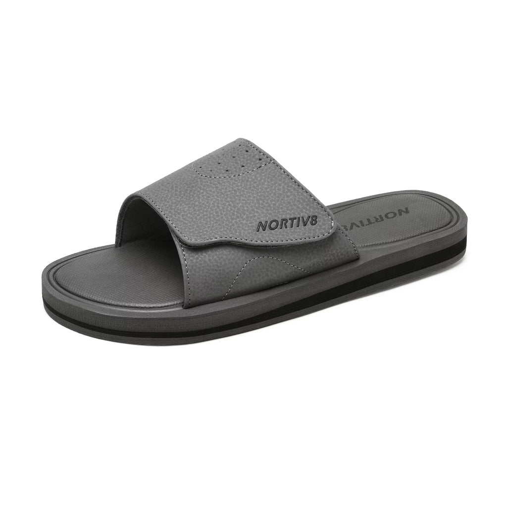 Nortiv8 Men's Memory Foam Adjustable Slide Sandals Comfort Lightweight Summer Beach Sandals Shoes FUSION GREY Size 11