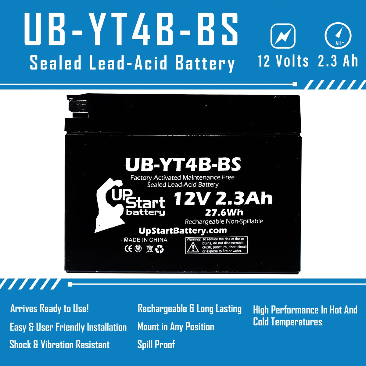 3 Pack - YT4B-BS Battery Replacement for (2.3Ah, 12v, Sealed) Factory Activated, Maintenance Free Battery - appropriate with 2015 Yamaha SR400, 2008 Suzuki DR-Z70, 2009 Suzuki DR-Z70