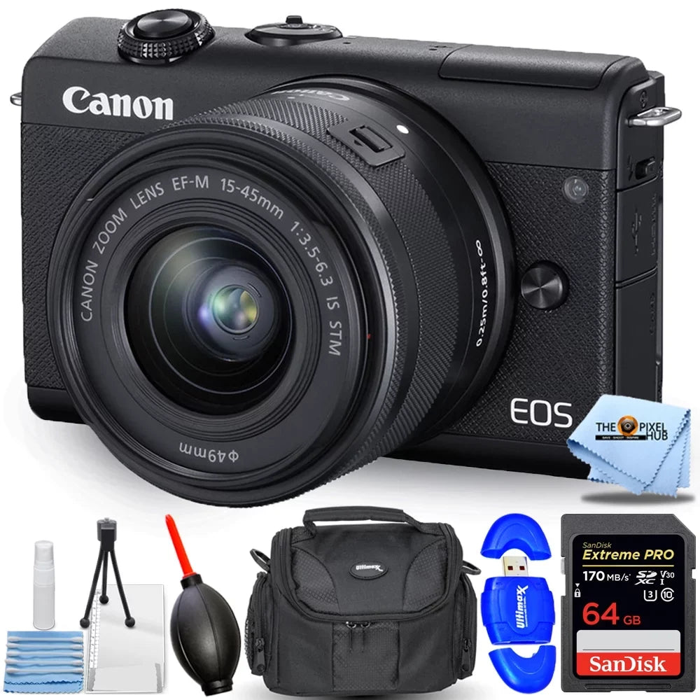 EOS M200 Mirrorless Digital Camera with 15-45mm Lens (Black) - Essential 64GB Bundle