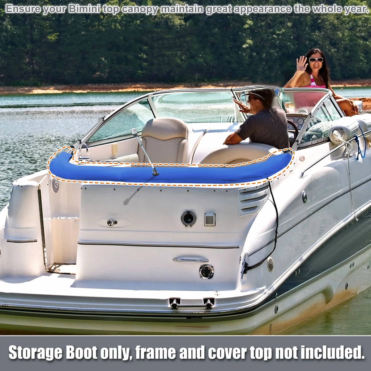 ship Bimini Top Storage Boot with Light Hole 600D Polyester Canvas Blue 91"-96" W for 3 Bow 4 Bow