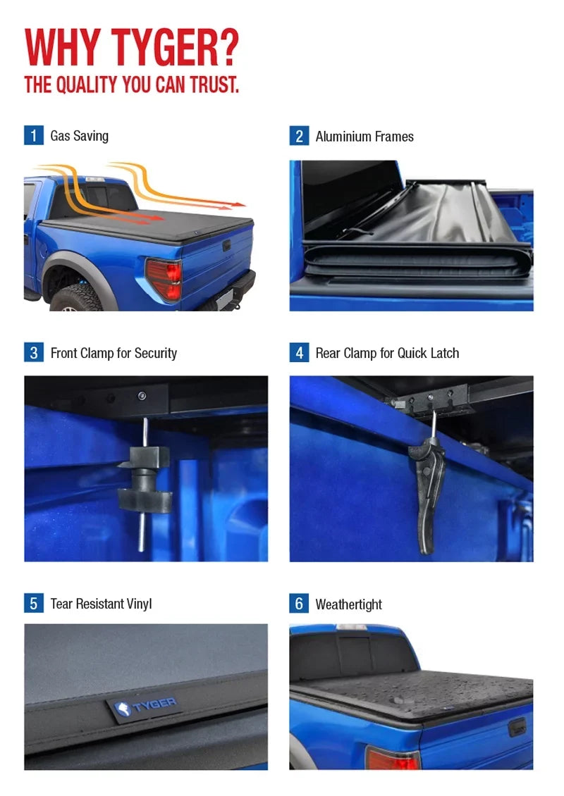 TYGER TG-BC3F1019 Tri-Fold Pickup Tonneau wrap Fit 09-14  F-150 (NOT Raptor Series) w/o Utility Track 5.5 feet (66 inch) Trifold Truck Cargo Bed Tonno shield (NOT For Stepside) 2010 2011 2012 2013
