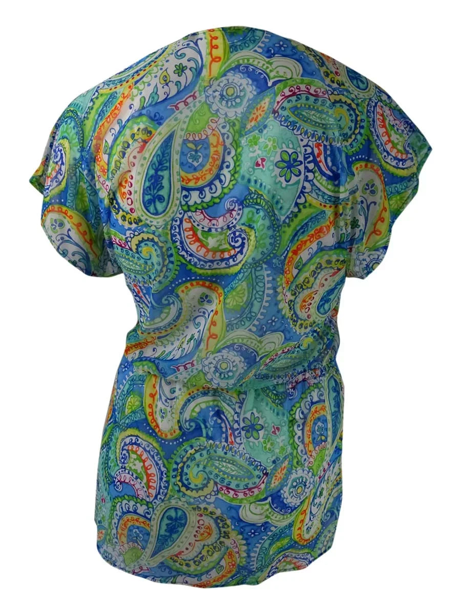 Lauren Ralph Lauren Women's Carnivale Paisley Mesh wrap-Up (Blue, M)