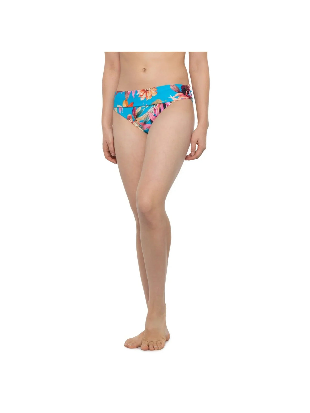 LA BLANCA Women's Blue Floral Stretch Moderate Coverage Shirred Hipster Swimsuit Bottom 2