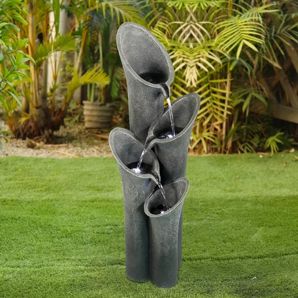 Outdoor moisture Fountain with LED Lights 33.4" H Curved Cascading Indoor, Waterfall Garden Fountain with Built-in Quiet Pump Perfect Garden liquid Feature, Patio Fountain