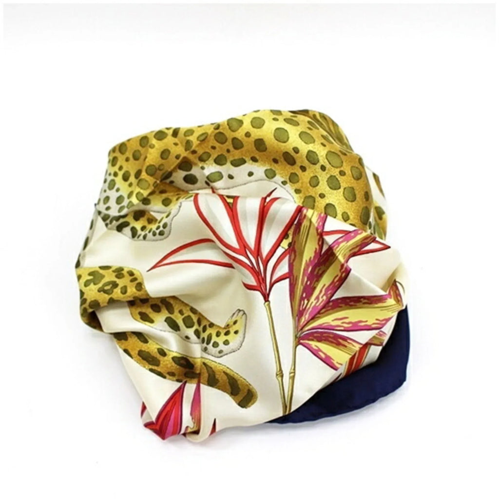 Pre-Owned Salvatore Ferragamo Silk Scarf Muffler Navy x Multicolor Leopard Print Women's (Good)