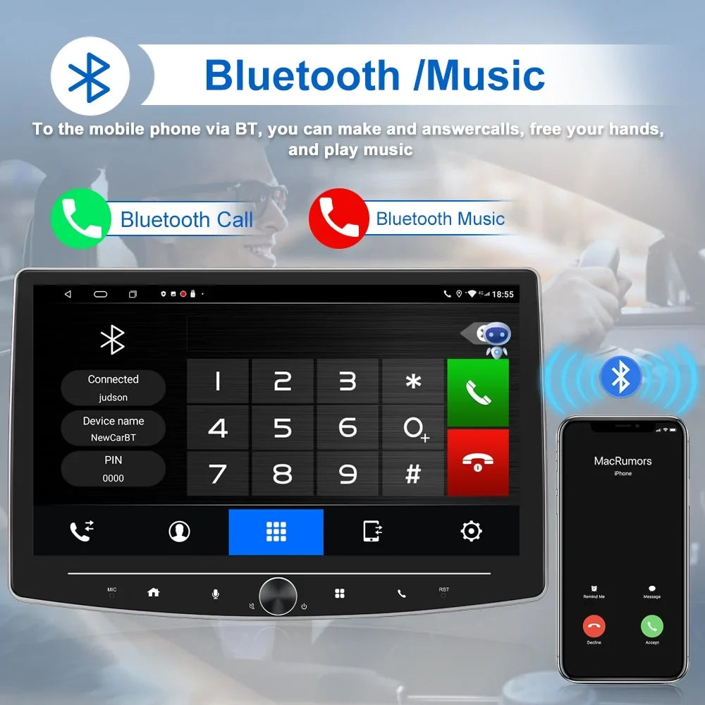Single 1 Din 10 Inch Touch Screen Car Stereo Radio with  Carplay Android Auto Mirror Link HD Multimedia Player Bluetooth USB FM Audio Receiver USB including AHD Reversing Camera