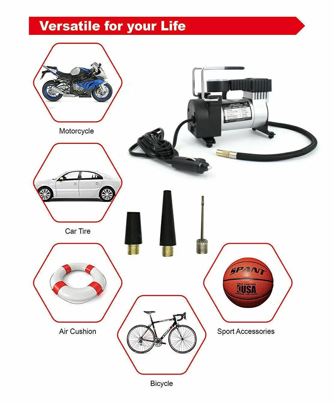 Jahy2Tech Black Portable Air Compressor 12V Electric Pump Quick Inflation 280W Roadside Assistance