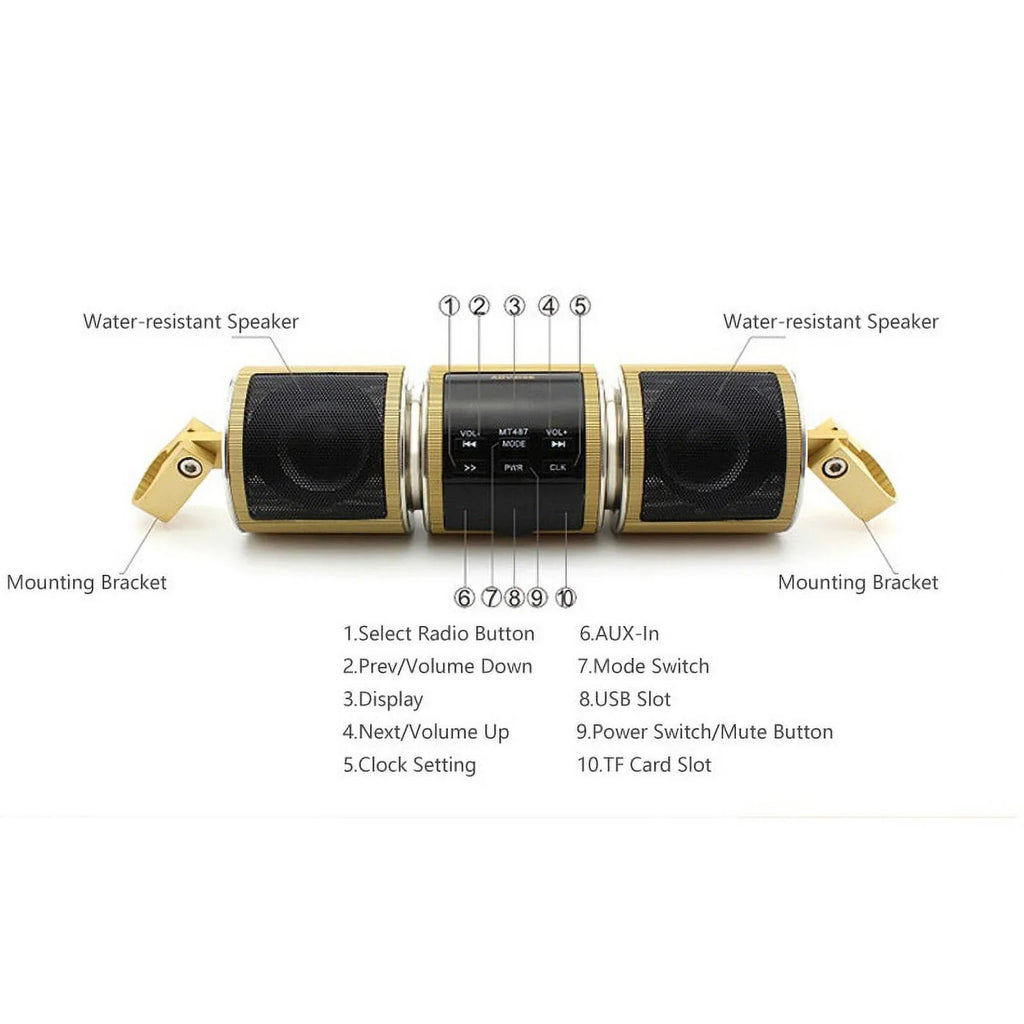 Motorcycle Bluetooth V2.1+ EDR Audio Speaker Waterproof impervious Motorbike Stereo FM Radio USB TF Card MP3 Player