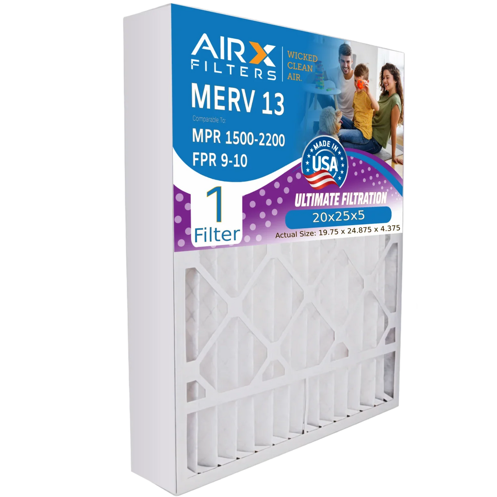 20x25x5 Air Filter MERV 13 Comparable to MPR 1500 - 2200 & FPR 9 suitable with Honeywell FC100A1037 Premium USA Made 20x25x5 Furnace Filter 1 Single Filter by AIRX FILTERS WICKED CLEAN AIR.