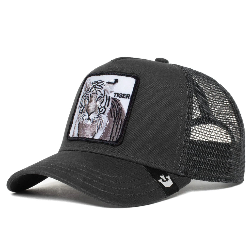 The Farm Unisex Original Adjustable Snapback Trucker Hat, Black (White Tiger), One Size. Goorin Bros