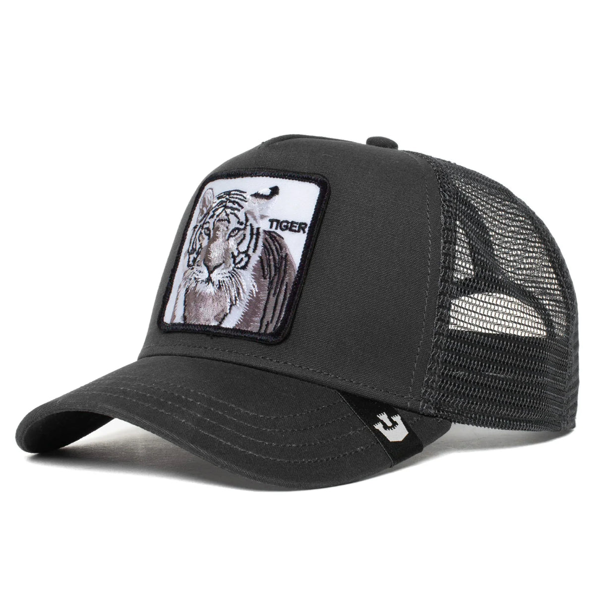 The Farm Unisex Original Adjustable Snapback Trucker Hat, Black (White Tiger), One Size. Goorin Bros