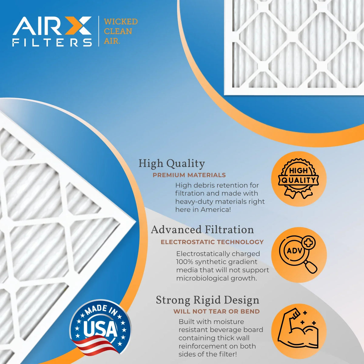 16x20x1 Air Filter MERV 8 Comparable to MPR 700 & FPR 5 Electrostatic Pleated Air Conditioner Filter 6 Pack HVAC AC Premium USA Made 16x20x1 Furnace Filters by AIRX FILTERS WICKED CLEAN AIR.