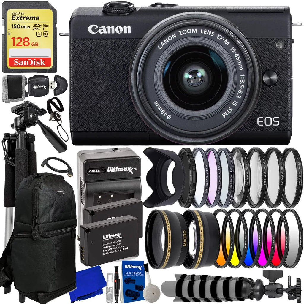 EOS M200 Digital Camera with 15-45mm Lens (Black) - 20PC Accessory Bundle