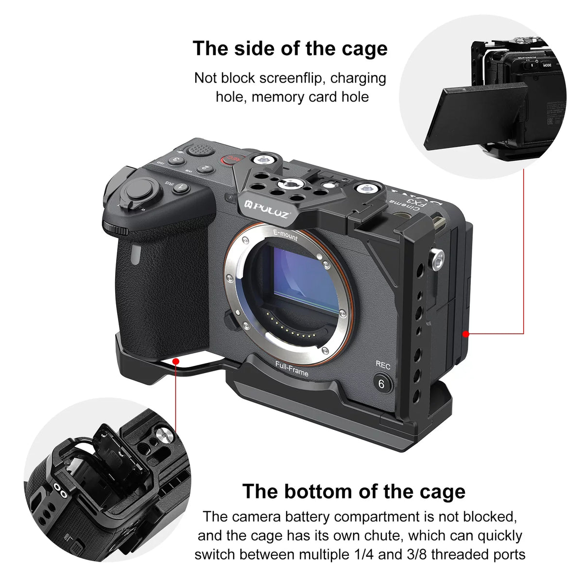 For  ILME-FX30 / FX3 PULUZ Metal Camera Cage Stabilizer Rig with NOTA Slider(Black)