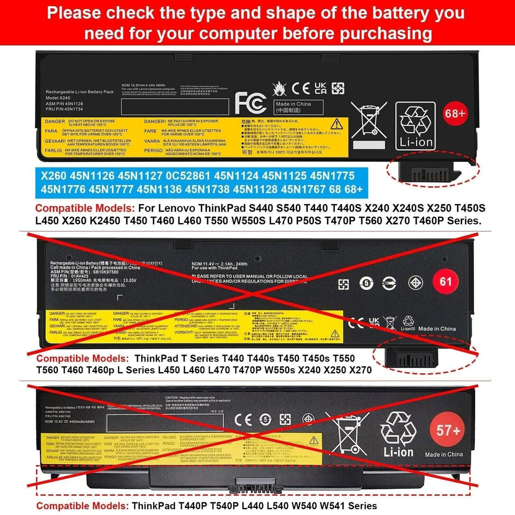68 Replacement 45N1775 Battery for  ThinkPad T440 T450 T550 X240 X240s X250 X260 Notebook Laptop 24Wh 11.4V