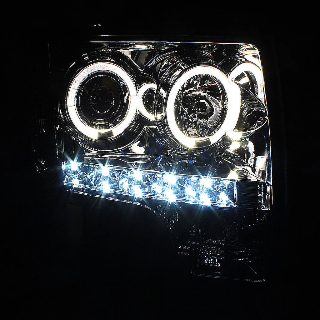 AKKON - Fits 2009-2014  F-150 F150 Dual Halo Projector Smoke Headlights + Black Smoked [C-Light Bar] LED Tail Lamp Combo